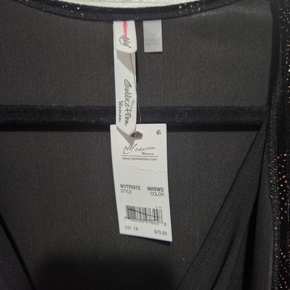 Women's 1X NY Collections Black Sequence Dress Faux 2 Piece Cardigan Party - Picture 5 of 6